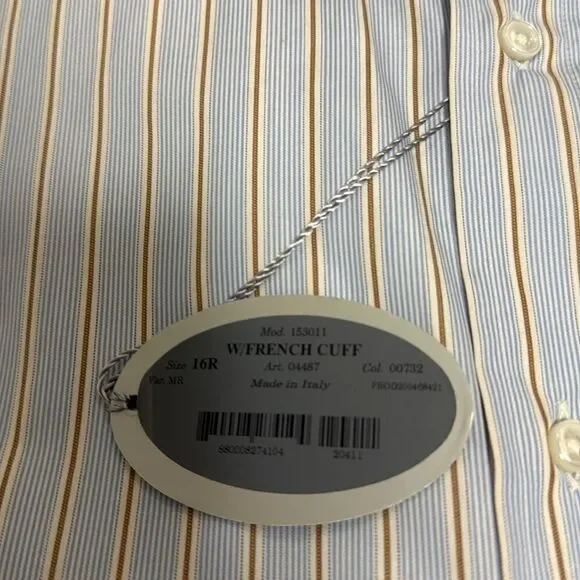 NWT Zanella Mens Shirt Blue Tan Stripe Long Sleeve Button Up w/French Cuff. - Picture 8 of 10